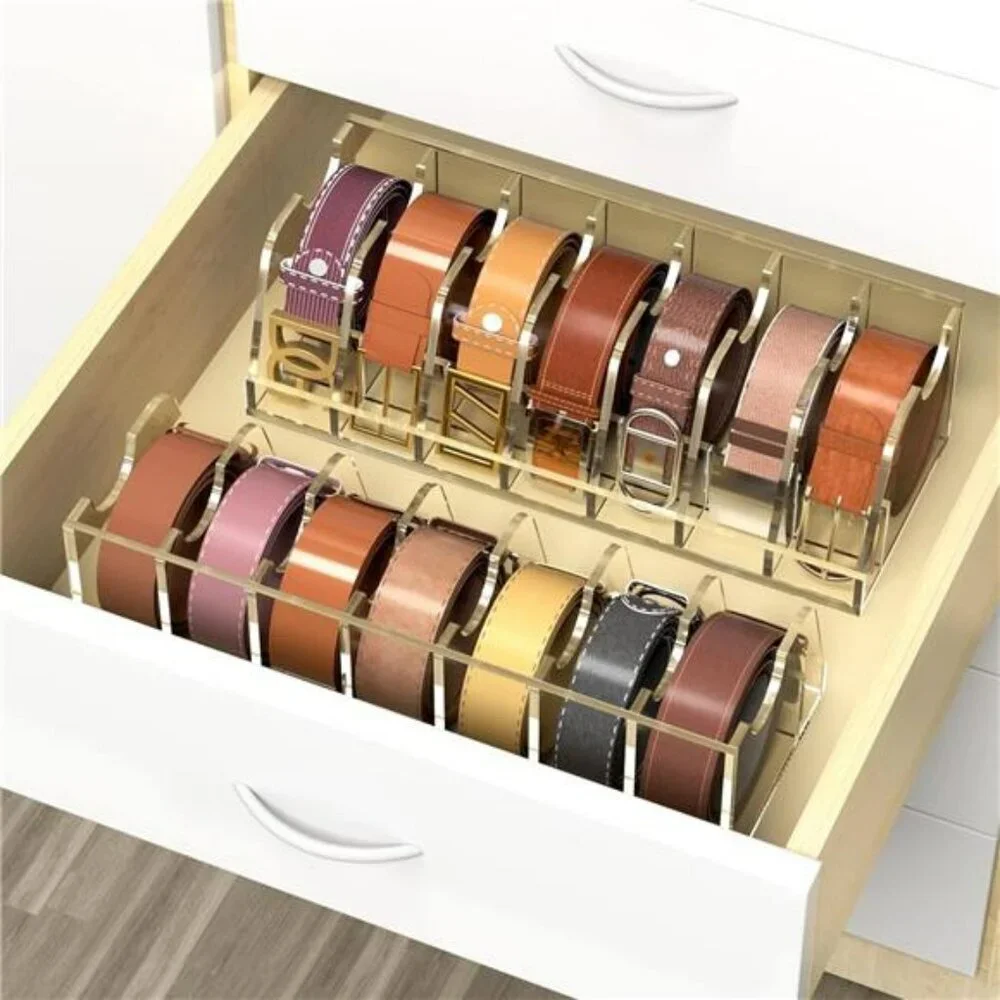 Acrylic Belt Organizer Holder Clear Belt Storage Case with 7 Compartments Stand